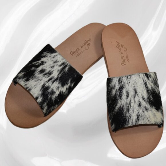 Agave Sky Nadia Hide Slide Salt Pepper Hair On Sandal, Size 7 - Picture 3 of 6